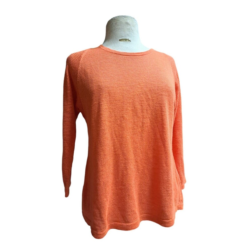 J Jill  Knit Top Womens SP Sweater Small Petite Orange Linen Blend LS Pullover